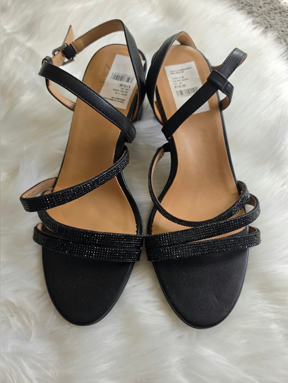 Naturalizer Bridget 4 Strappy Dress Sandals - Black Crystal Faux Leather, 11W